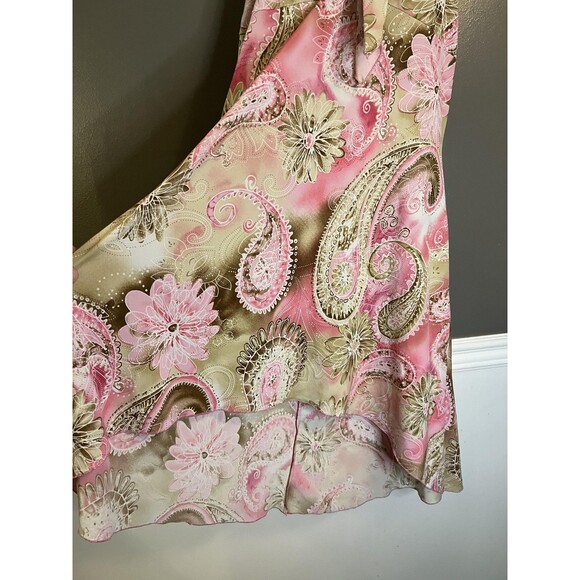 MKM Designs Dress Womens 1X Pink Brown Paisley Spaghetti Strap Bow Made USA - Picture 6 of 12